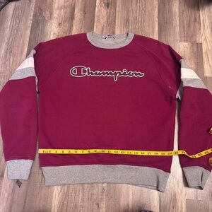 Champion Men's Burgundy and Gray Crewneck Sweater